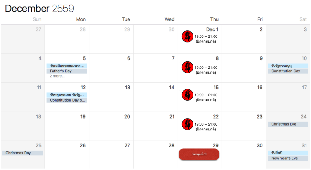 Bujinkan schedule-December 2016